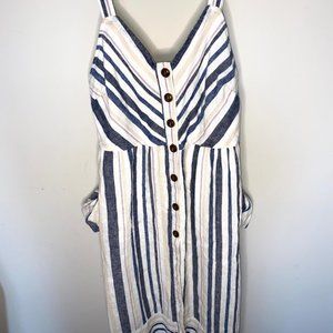 Women's SleevelessV-Neck Striped Button-Front Midi